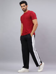 Black Dual Stripe Relaxed Fit Track Pants