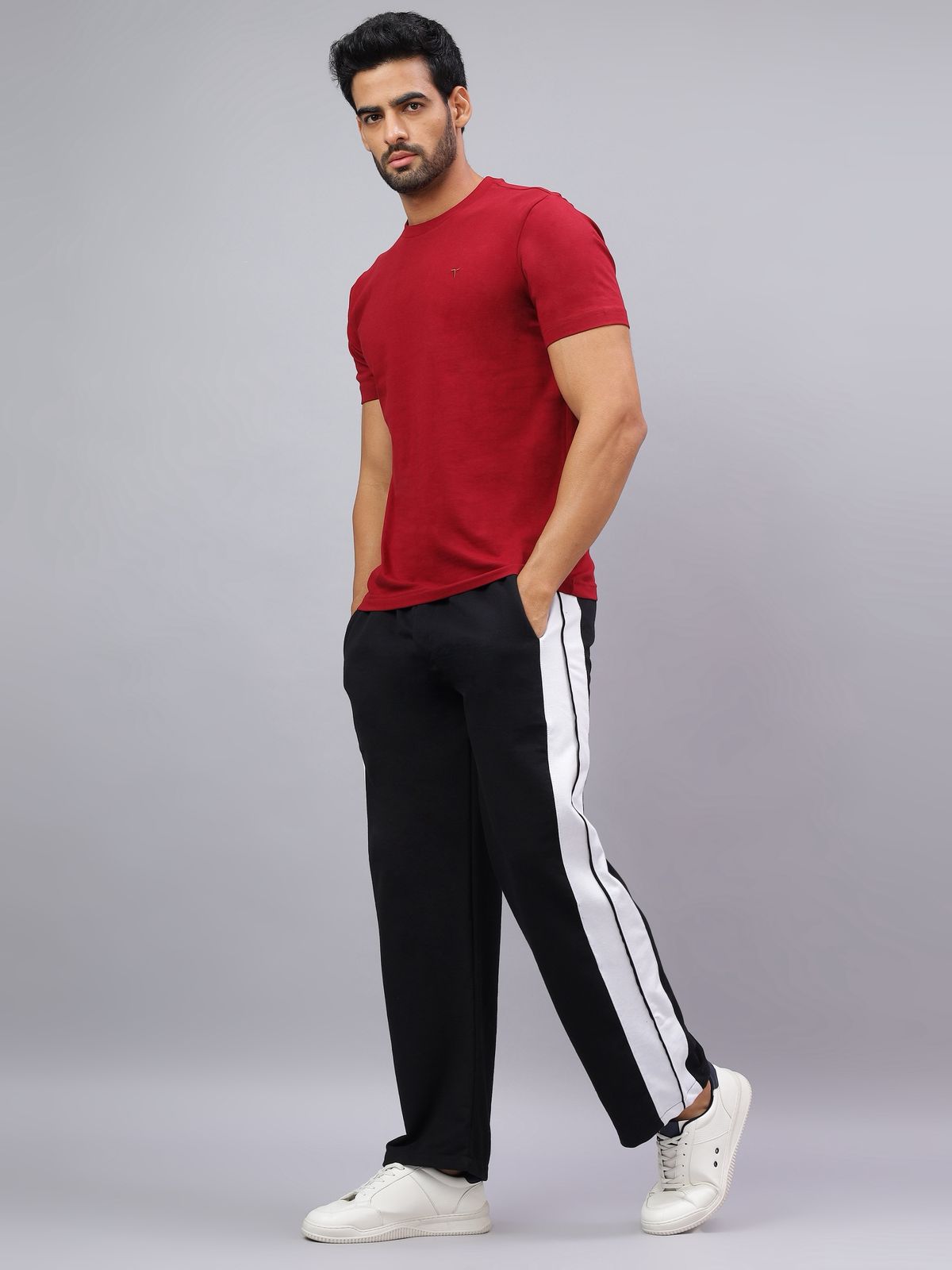 Black Dual Stripe Relaxed Fit Track Pants