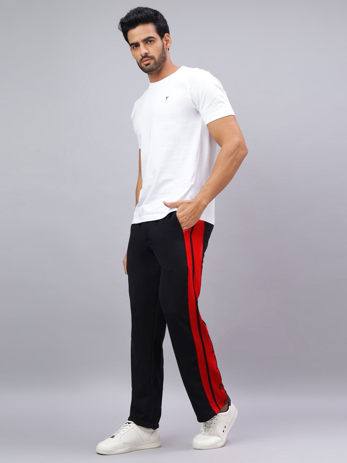 Black Snap Hem Stripe Track Pants