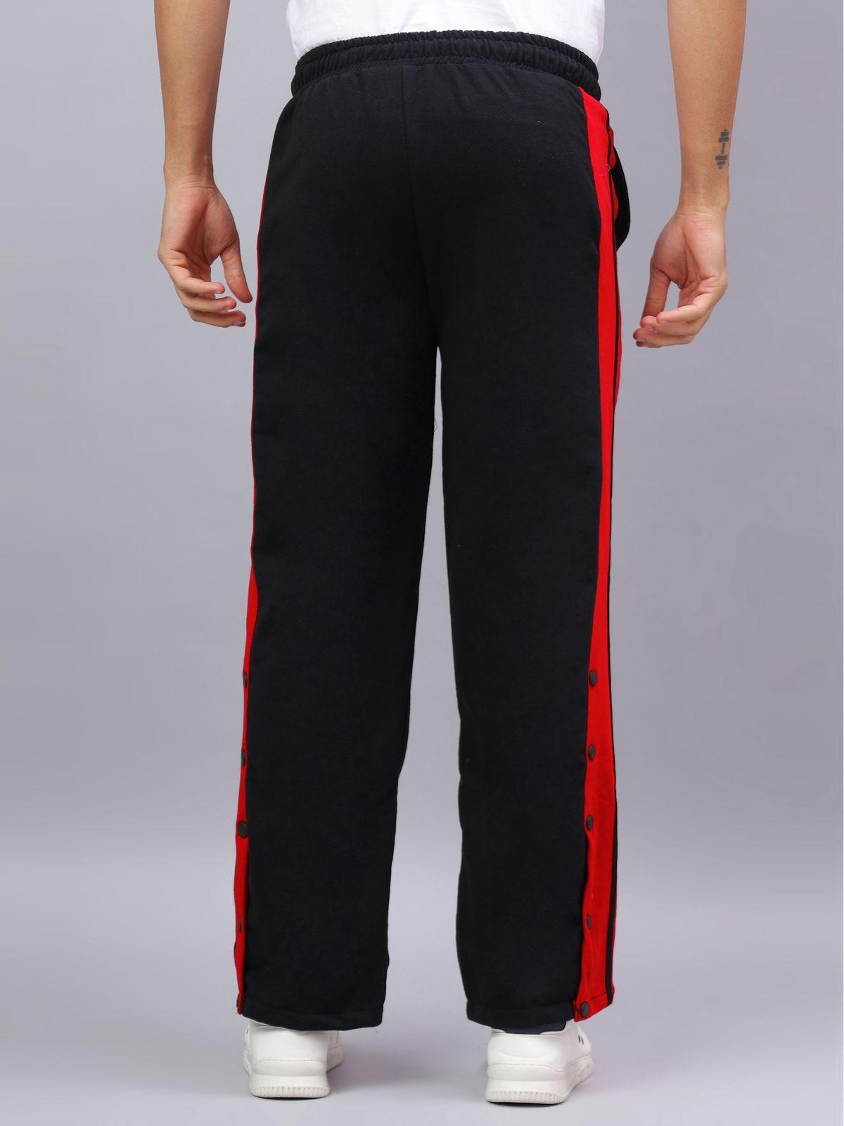 Black Snap Hem Stripe Track Pants-6