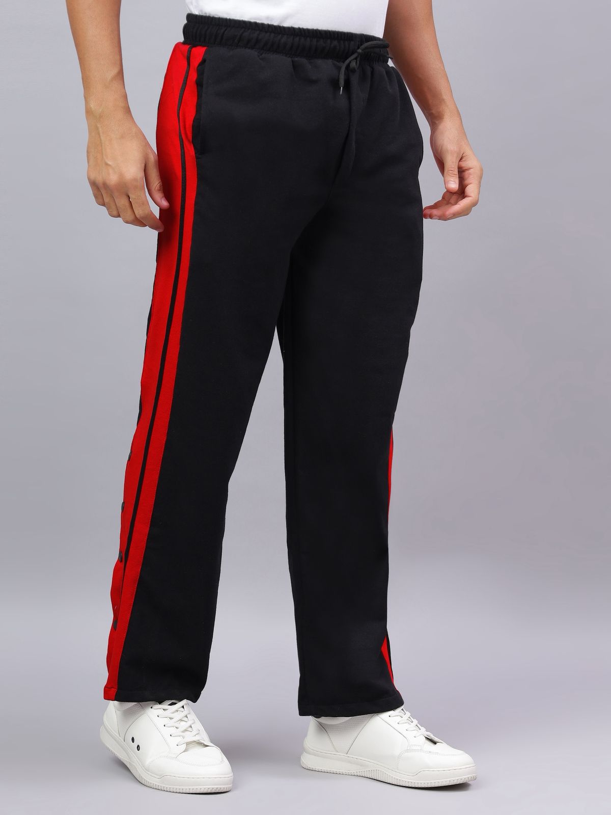 Black Snap Hem Stripe Track Pants-3