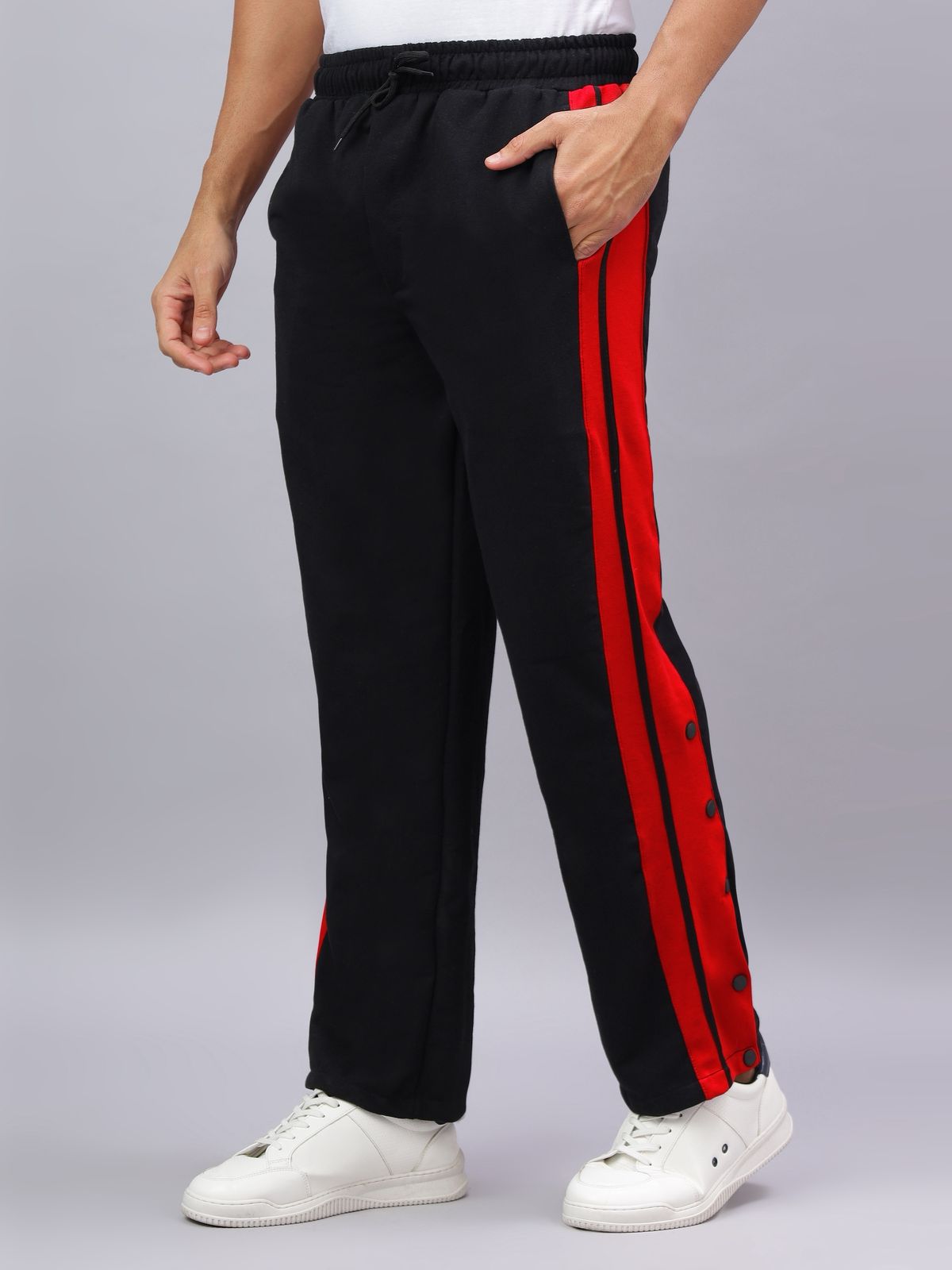 Black Snap Hem Stripe Track Pants