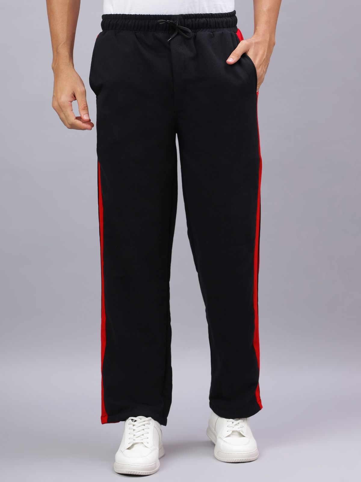 Black Snap Hem Stripe Track Pants-4