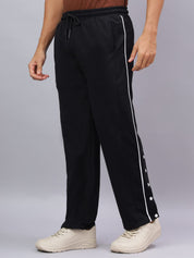 Black Snap Hem Track Pants with White Piping