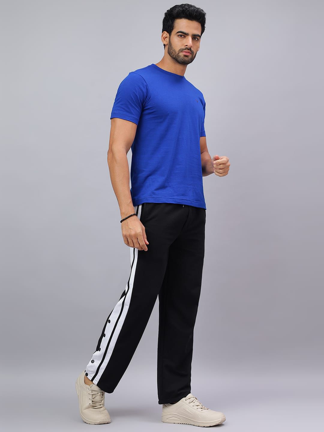 Black Snap Hem Stripe Track Pants