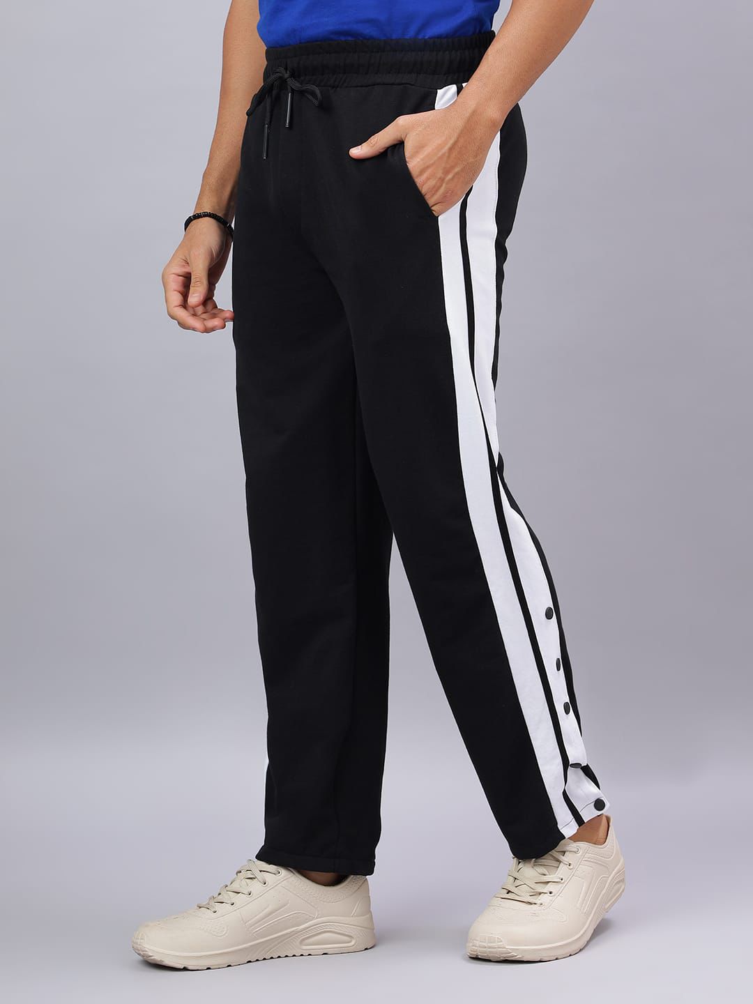 Black Snap Hem Stripe Track Pants