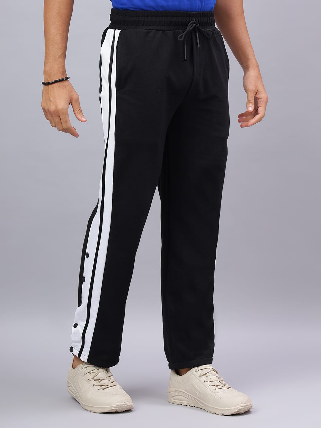 Black Snap Hem Stripe Track Pants-3