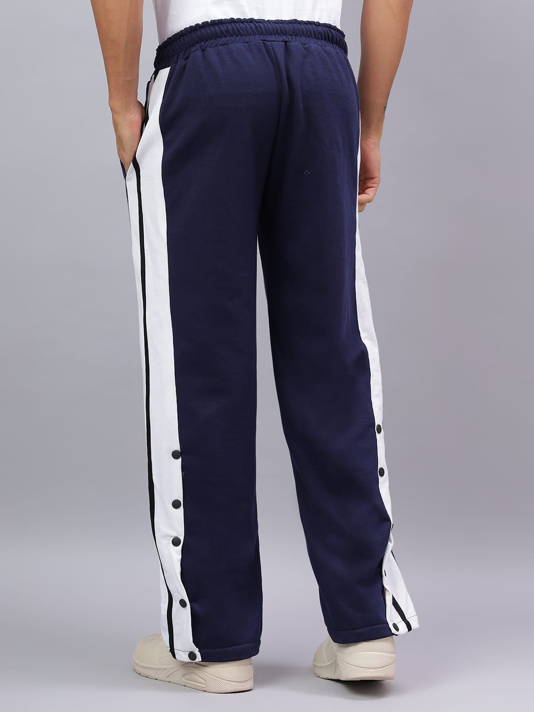 Navy Snap Hem Stripe Track Pants-5