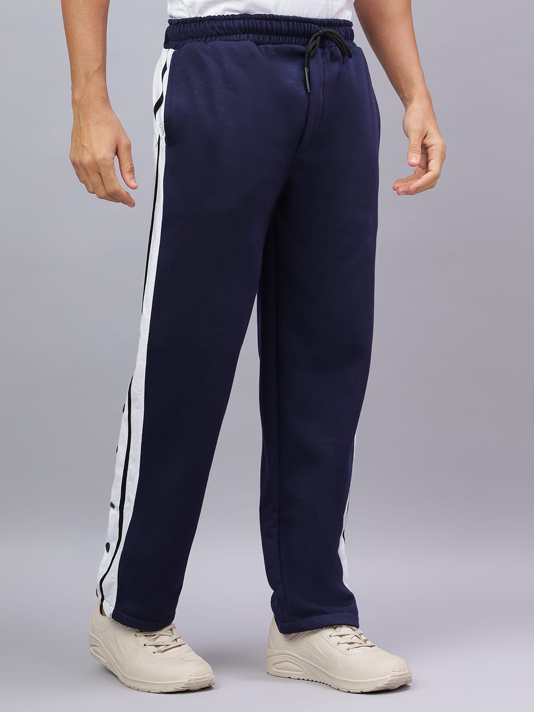 Navy Snap Hem Stripe Track Pants-3