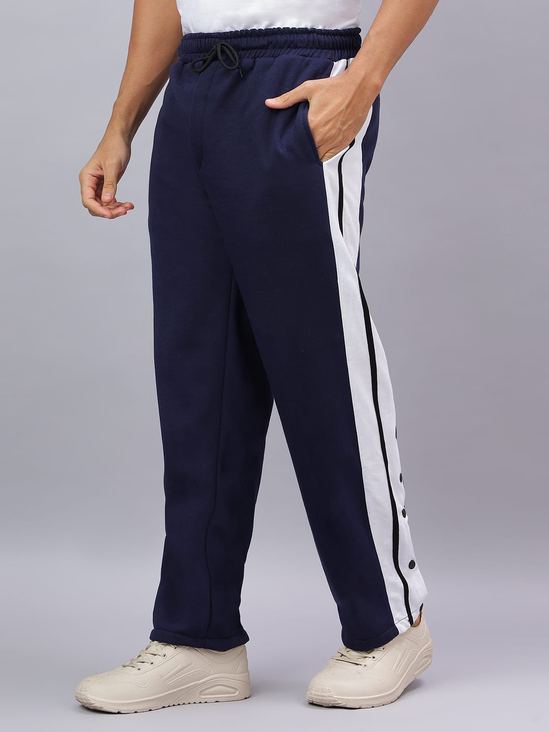 Navy Snap Hem Stripe Track Pants