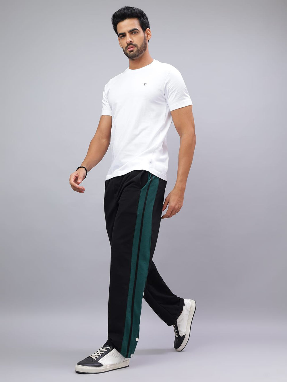 Black Snap Hem Stripe Track Pants