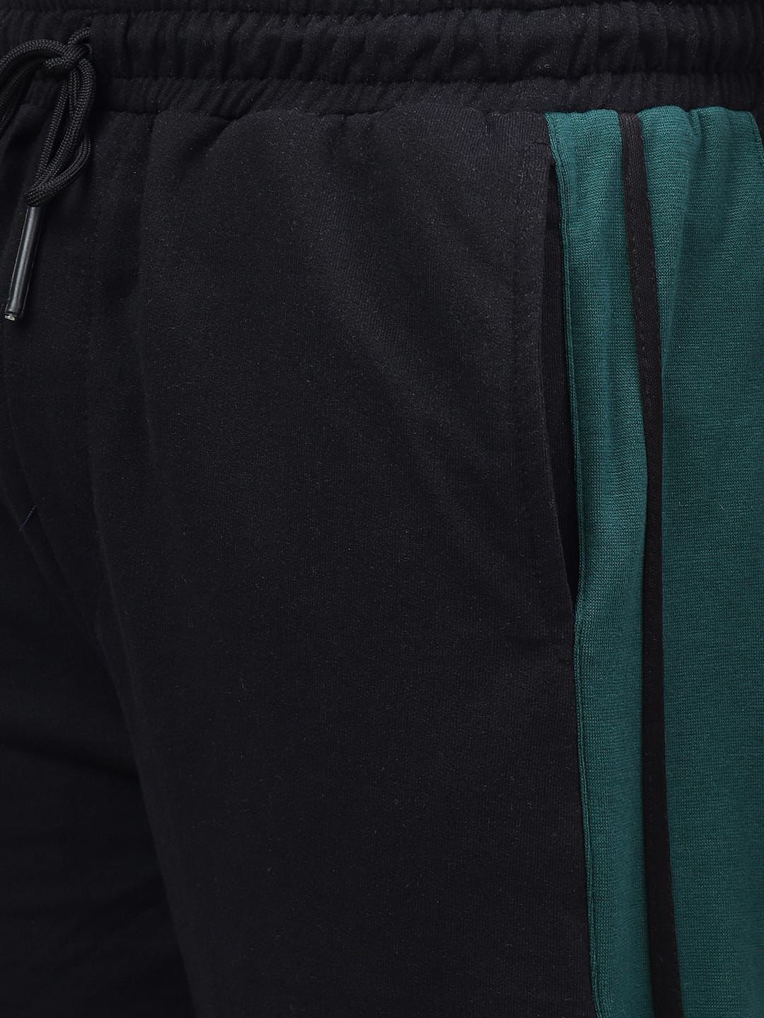 Black Snap Hem Stripe Track Pants-5