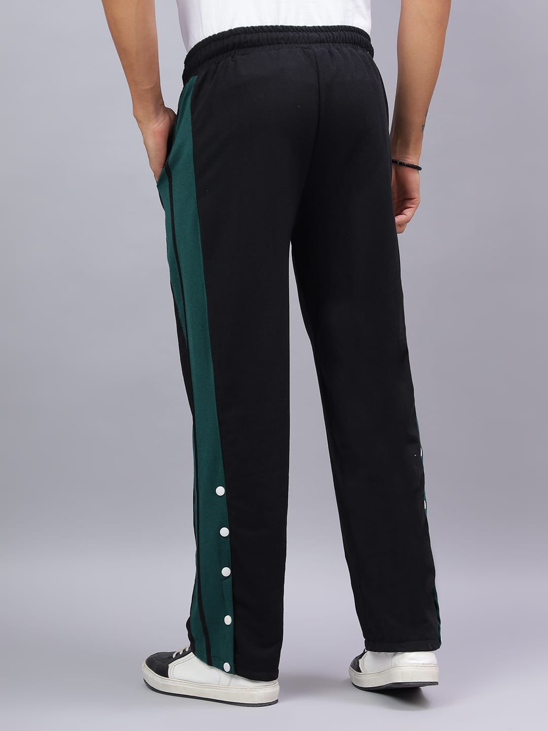 Black Snap Hem Stripe Track Pants-4