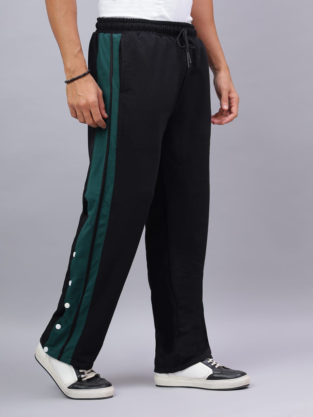 Black Snap Hem Stripe Track Pants-2