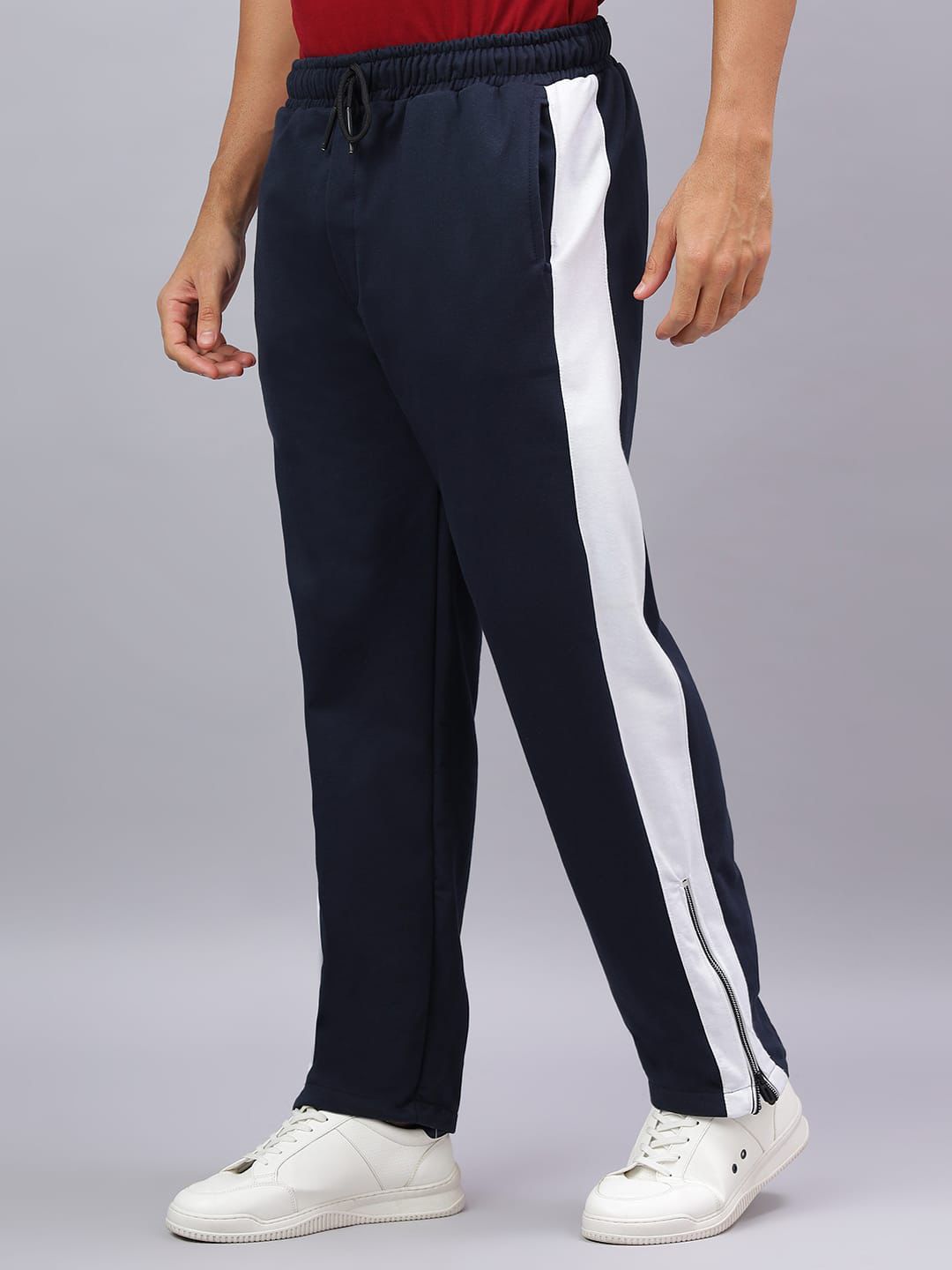 Navy Zip Hem Stripe Track Pants