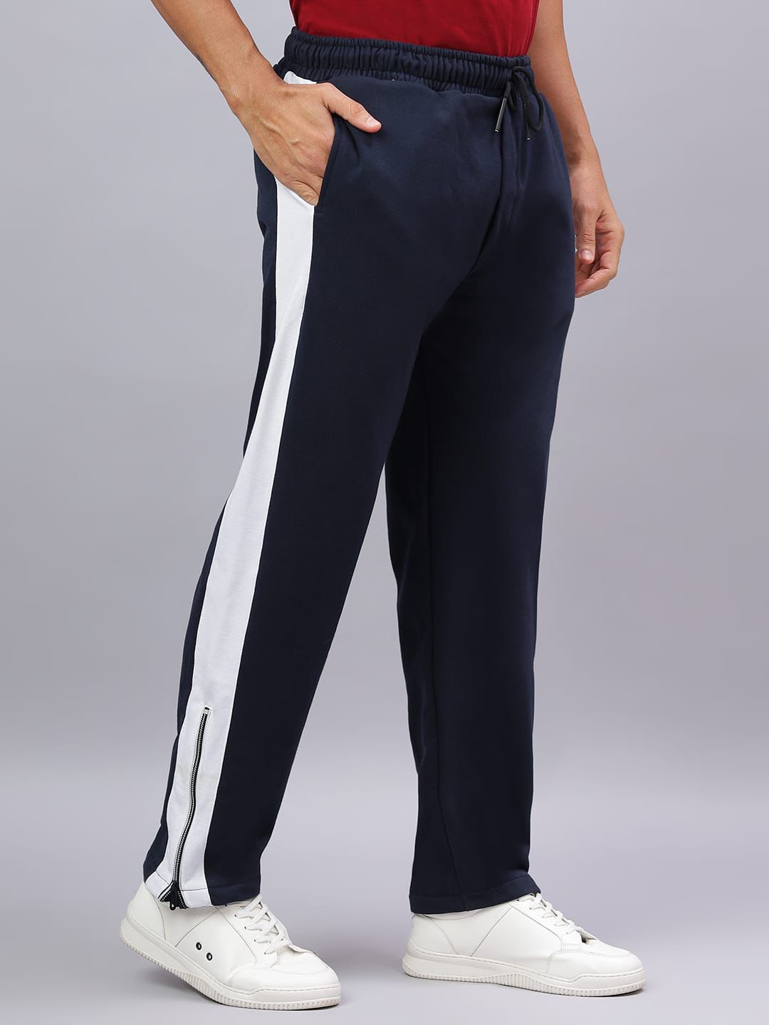 Navy Zip Hem Stripe Track Pants-3