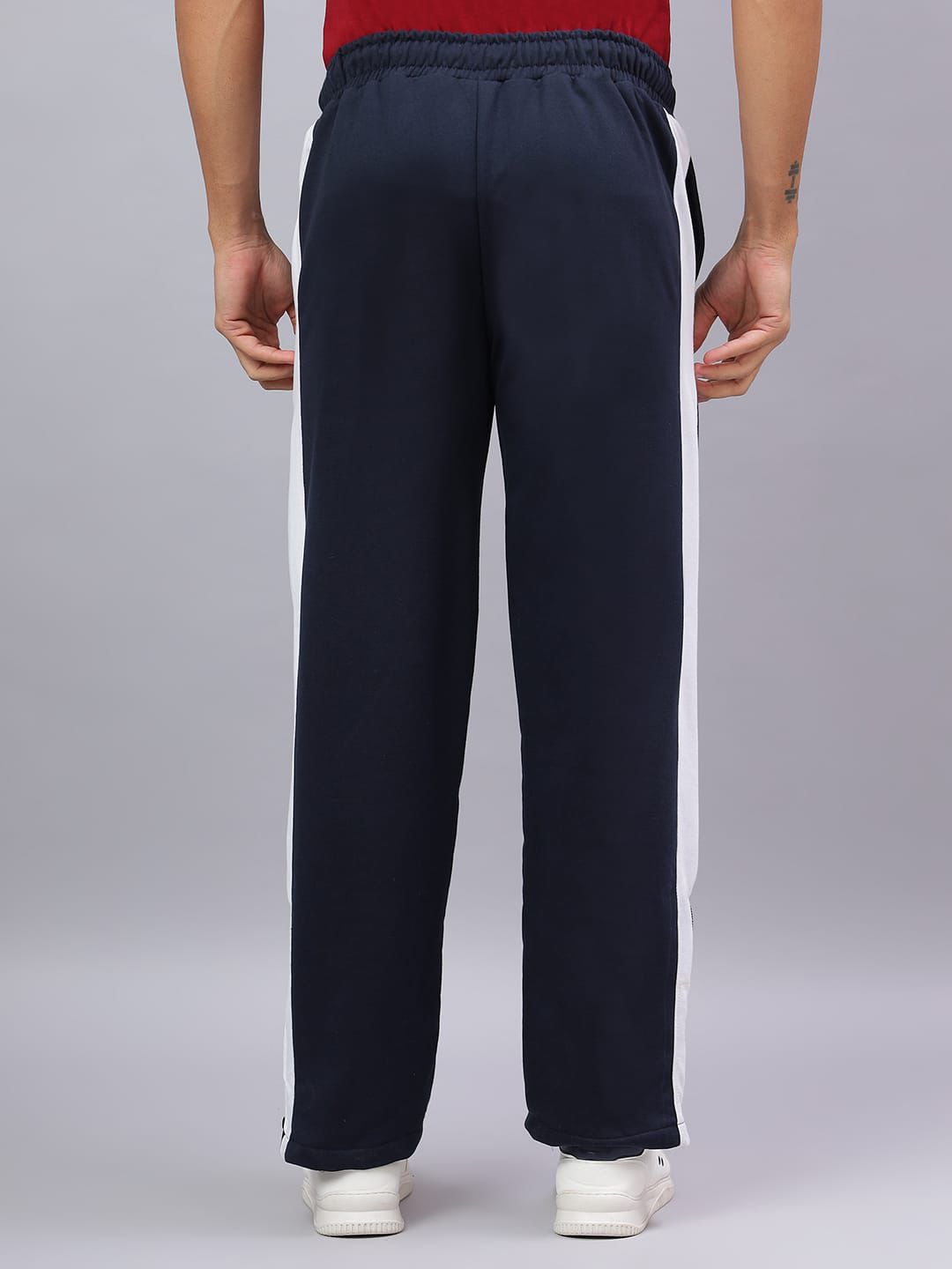 Navy Zip Hem Stripe Track Pants-4