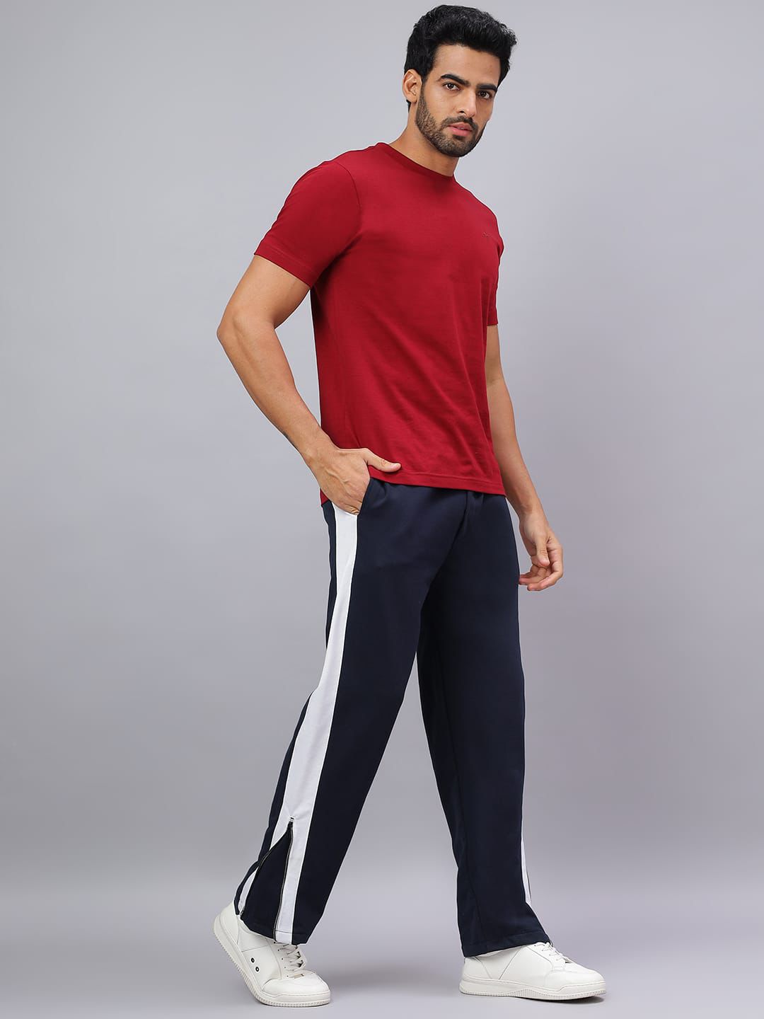 Navy Zip Hem Stripe Track Pants