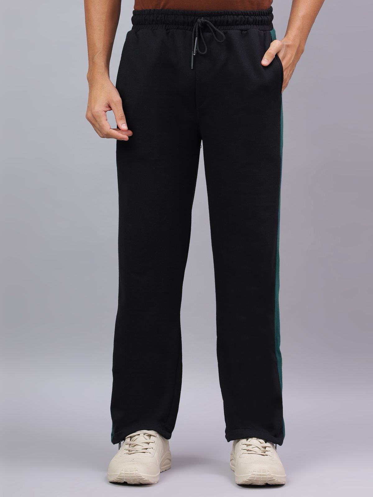 Black Zip Hem Stripe Track Pants