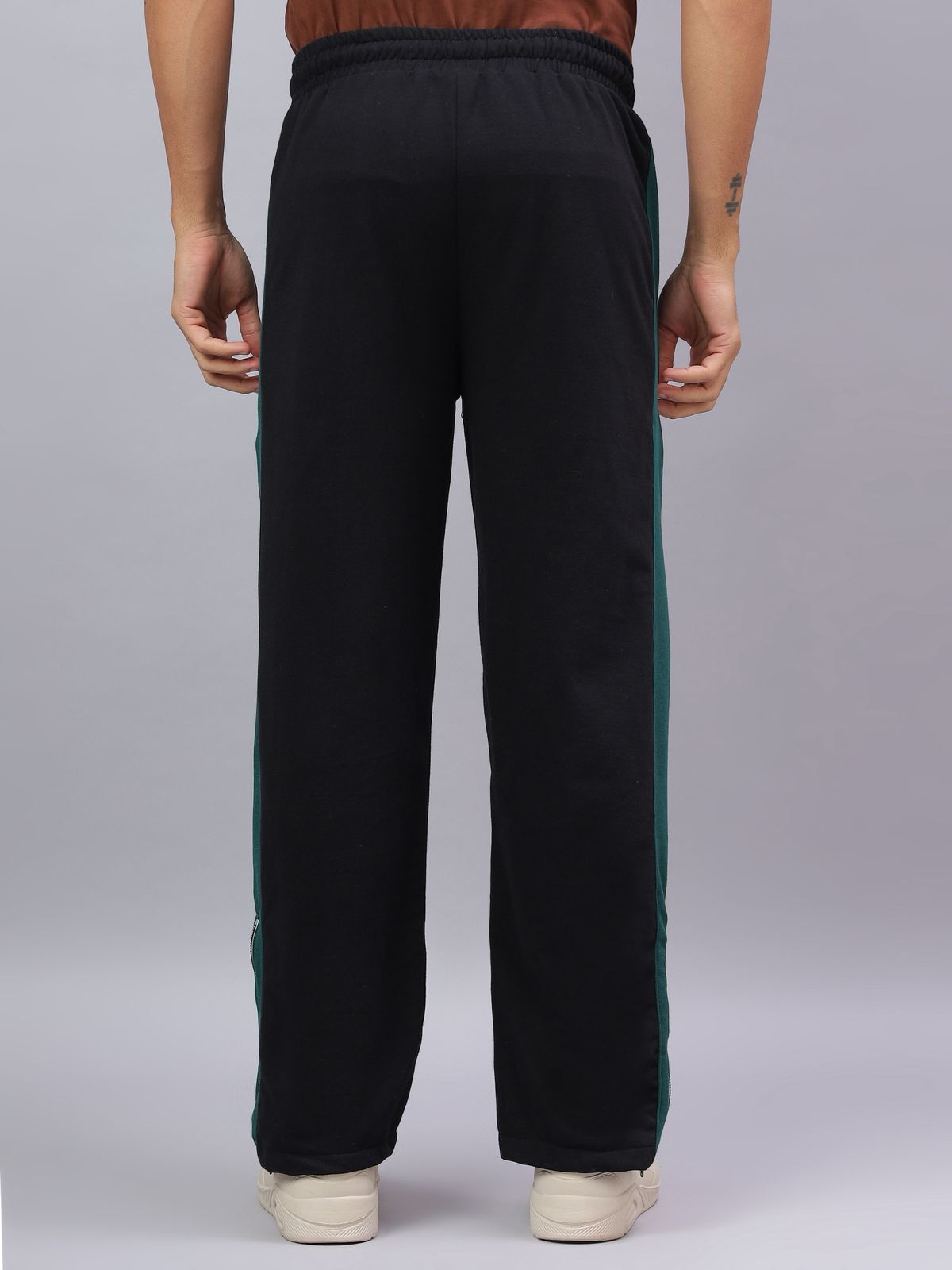 Black Zip Hem Stripe Track Pants-5