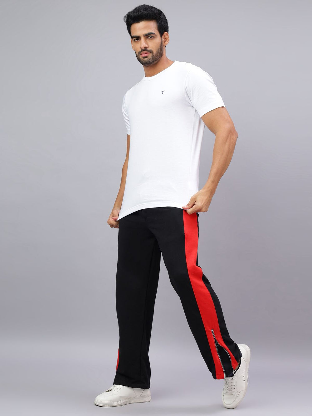 Black Zip Hem Stripe Track Pants