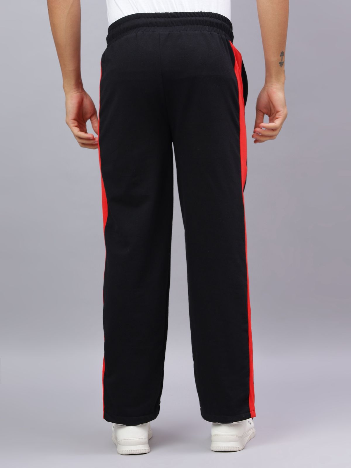 Black Zip Hem Stripe Track Pants-5