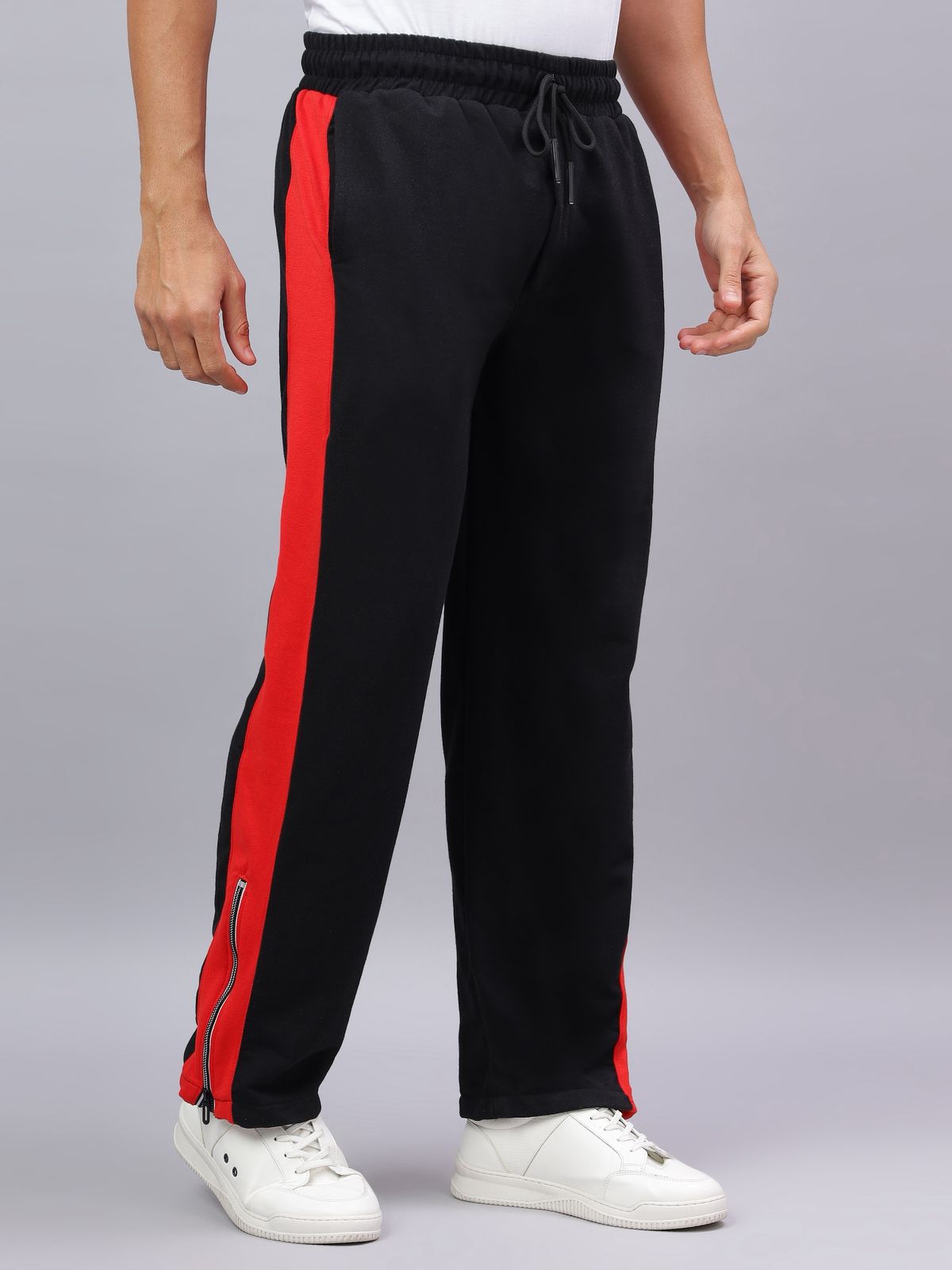 Black Zip Hem Stripe Track Pants