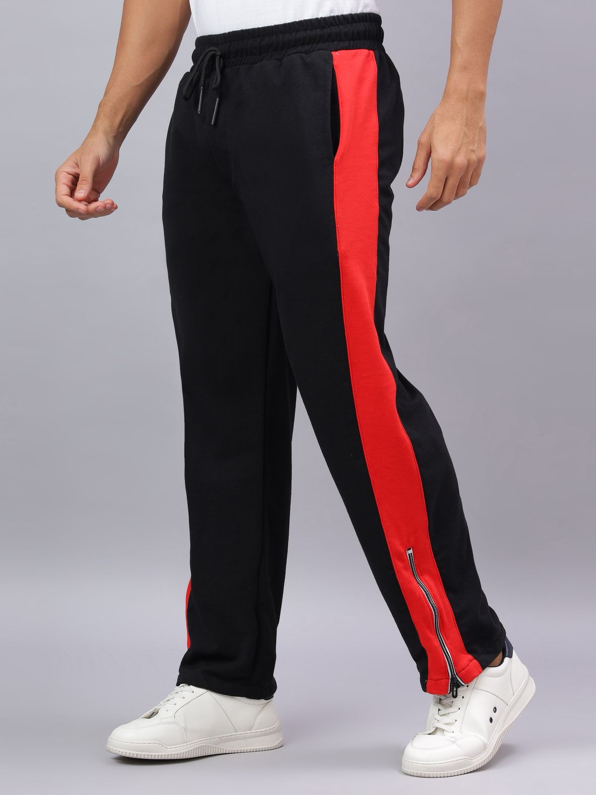 Black Zip Hem Stripe Track Pants-3