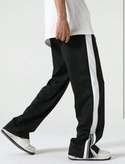 Black Zip Hem Stripe Track Pants