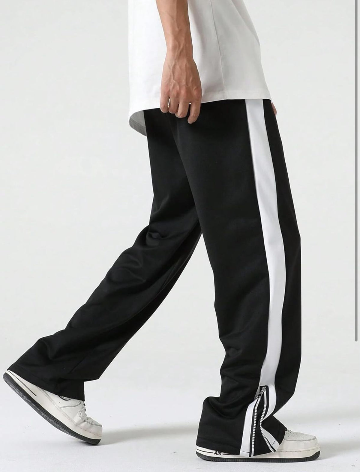 Black Zip Hem Stripe Track Pants
