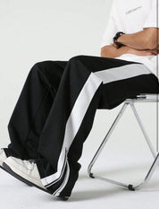 Black Zip Hem Stripe Track Pants