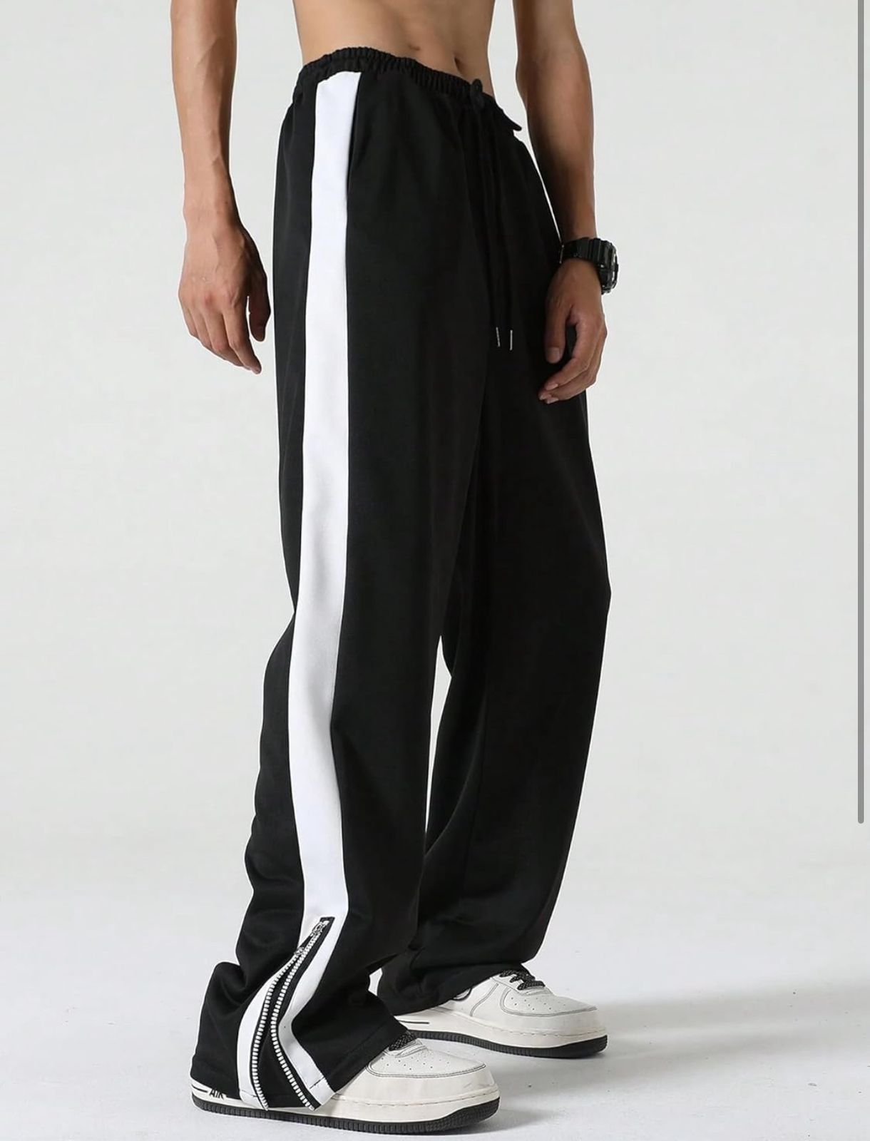 Black Zip Hem Stripe Track Pants