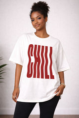 White Oversized T-Shirt with “Chill Mode” Graphic