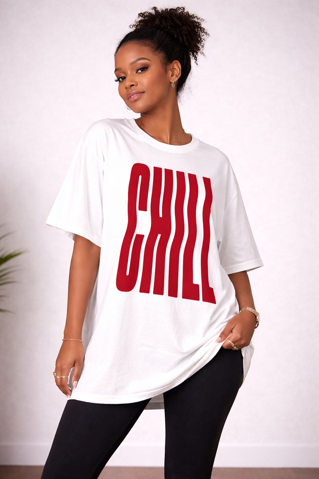 White Oversized T-Shirt with “Chill Mode” Graphic