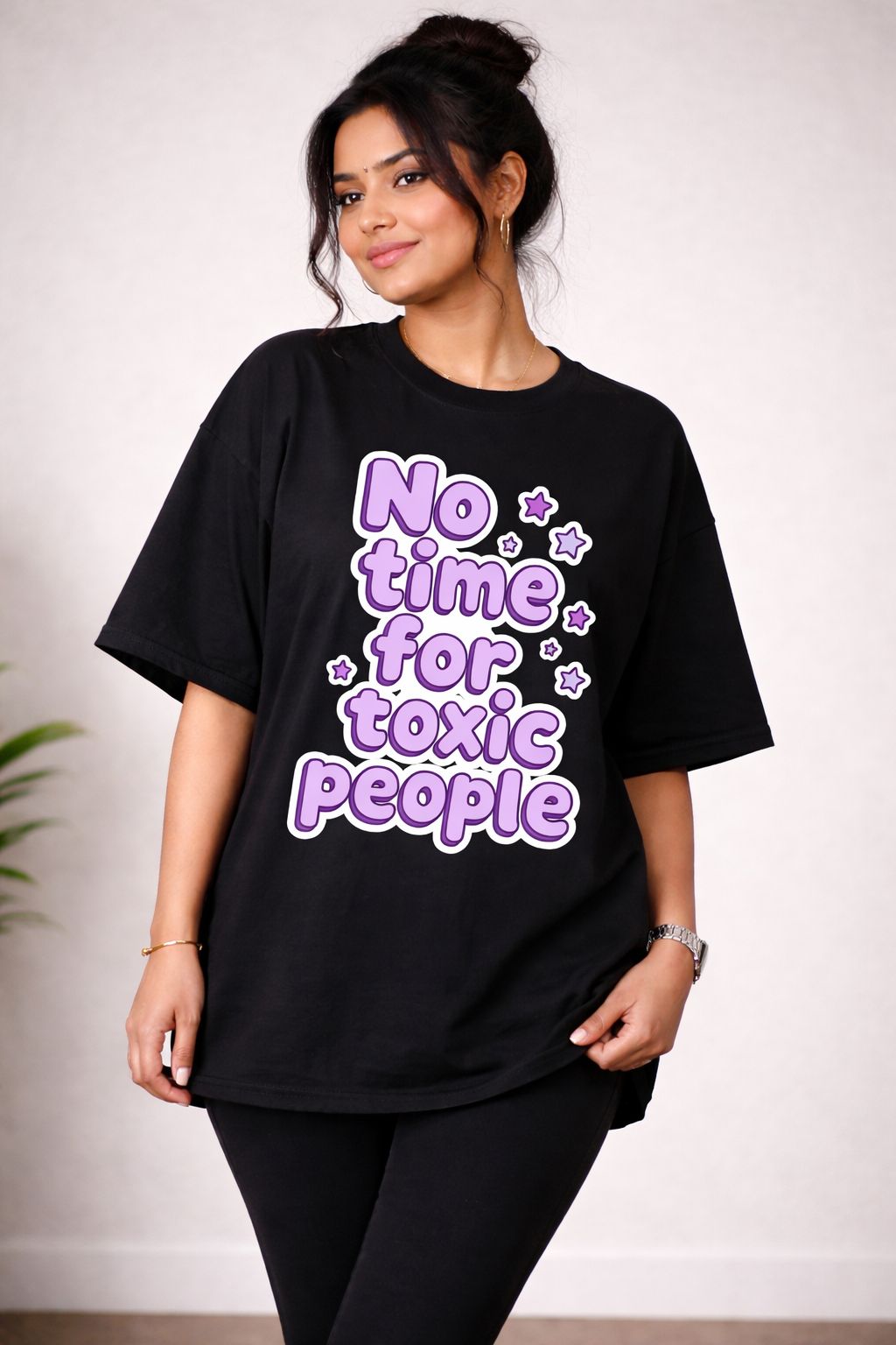 Black Oversized T-Shirt with “No Toxic Energy” Back Print-2