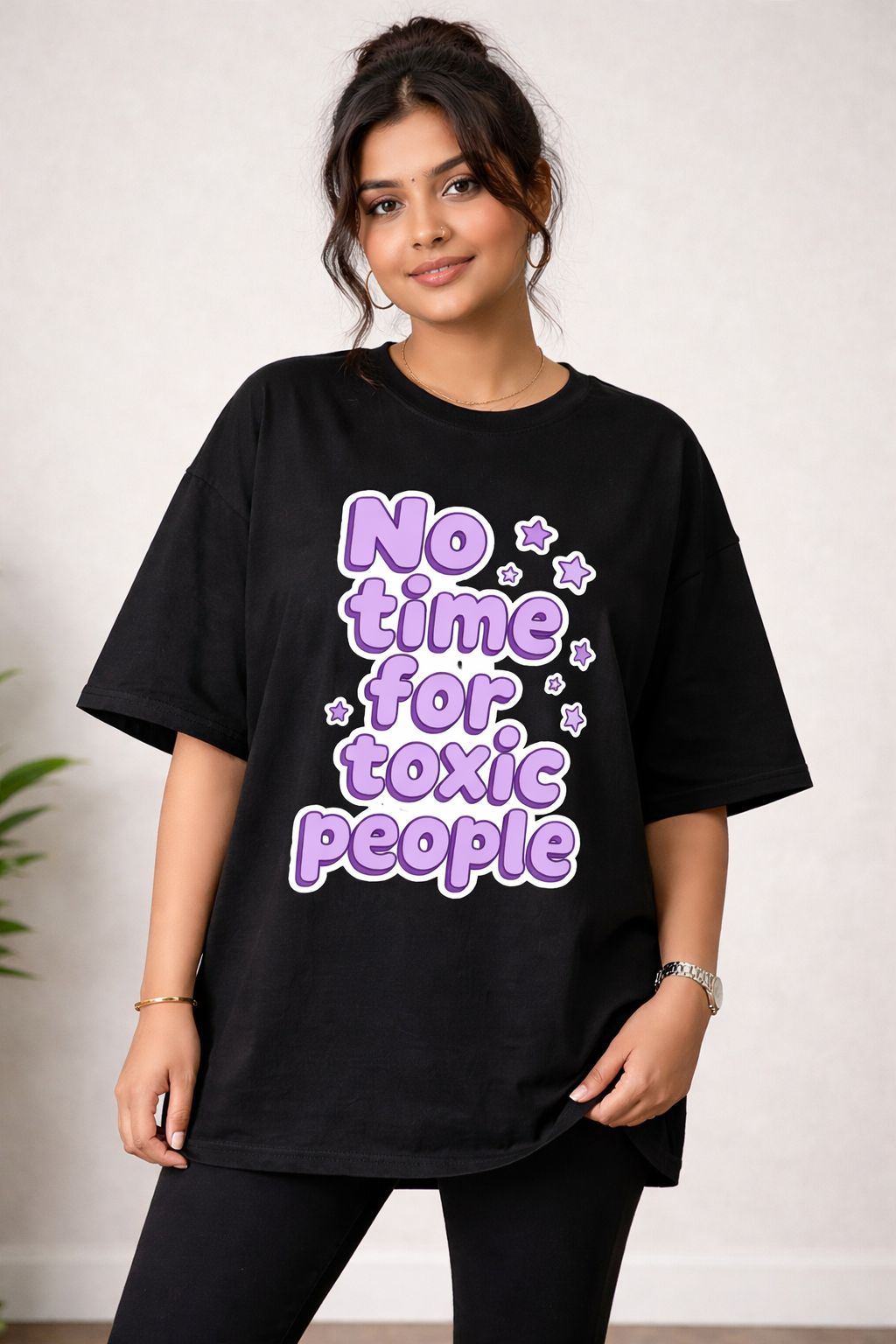 Black Oversized T-Shirt with “No Toxic Energy” Back Print-1