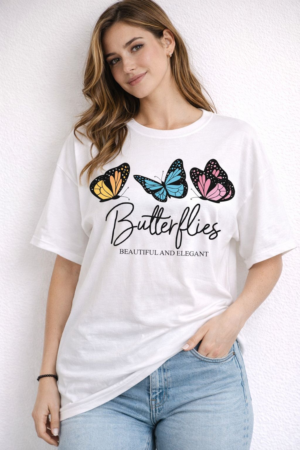 White Oversized T-Shirt with “Butterfly Muse” Graphic