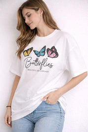 White Oversized T-Shirt with “Butterfly Muse” Graphic