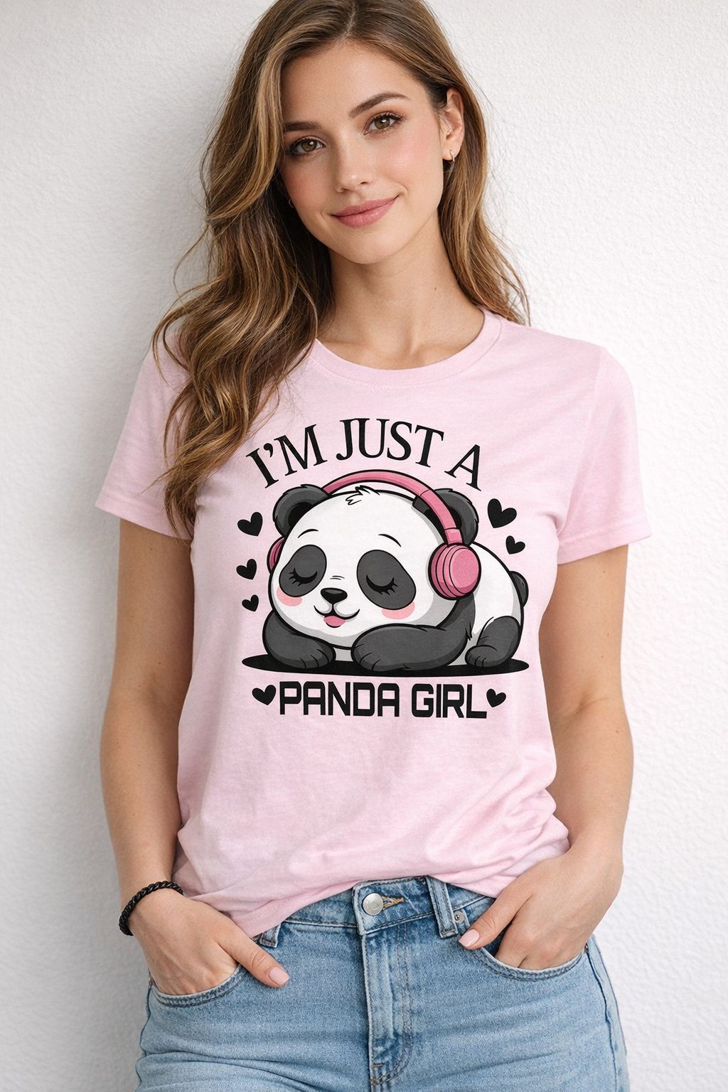 Baby Pink Regular Fit T-Shirt with “Panda Girl” Graphic