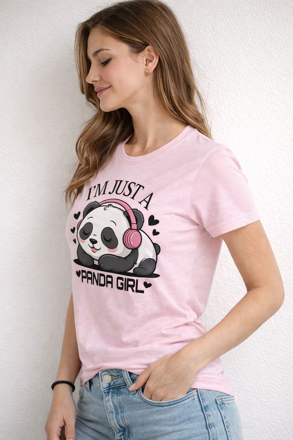 Baby Pink Regular Fit T-Shirt with “Panda Girl” Graphic