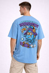 Sky Blue Oversized T-Shirt with “Introvert” Back Print