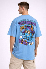 Sky Blue Oversized T-Shirt with “Introvert” Back Print
