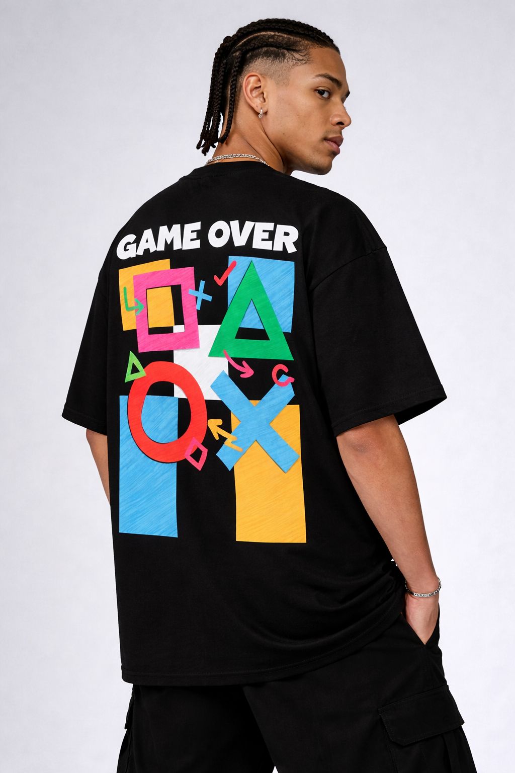 Black Oversized T-Shirt with “Game Over” Back Print