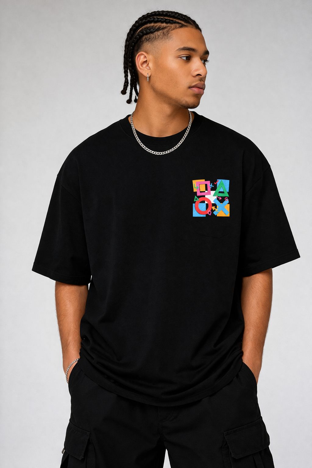 Black Oversized T-Shirt with “Game Over” Back Print-3