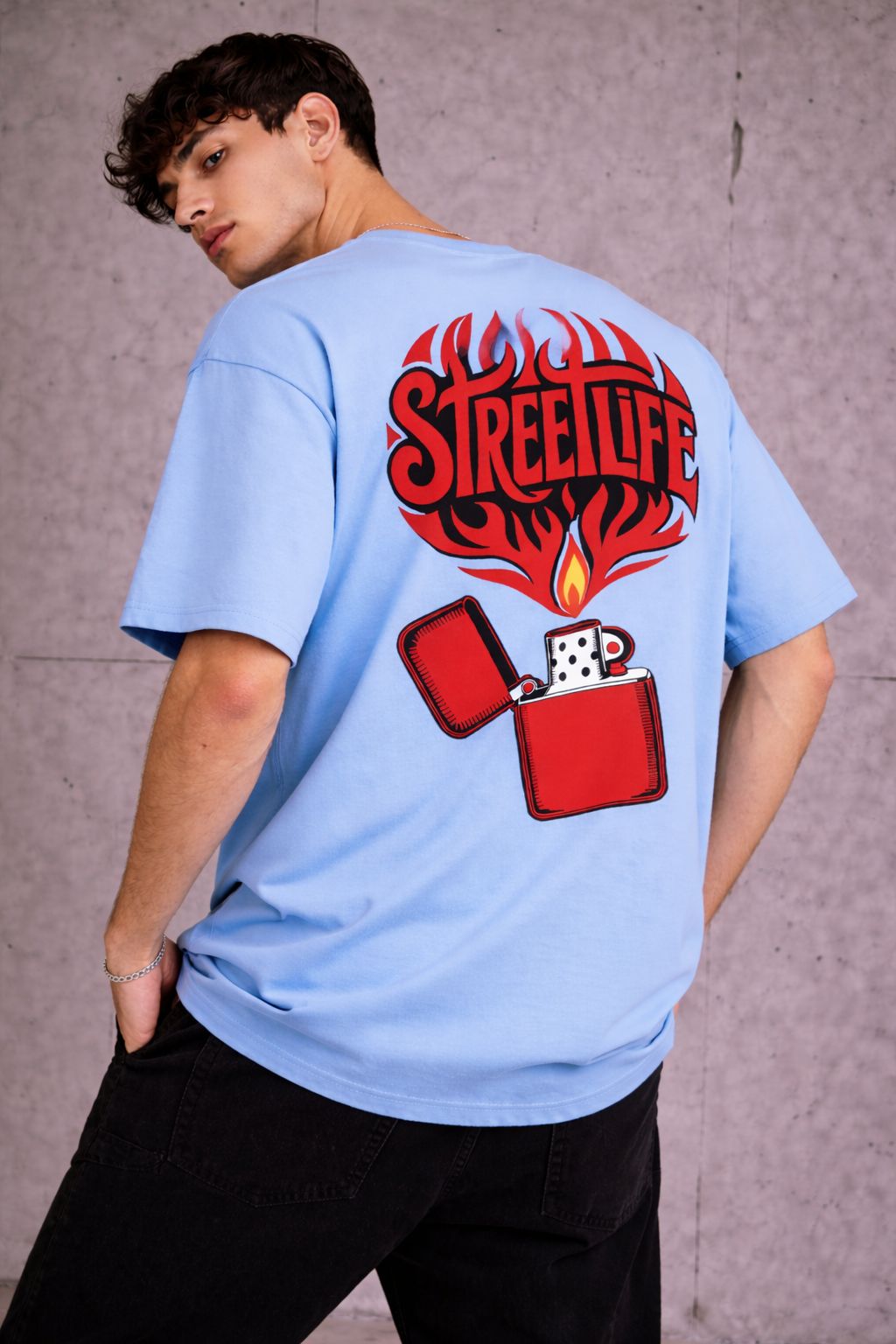 Street Life Oversized Graphic T-Shirt – Sky Blue