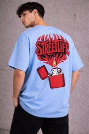 Street Life Oversized Graphic T-Shirt – Sky Blue