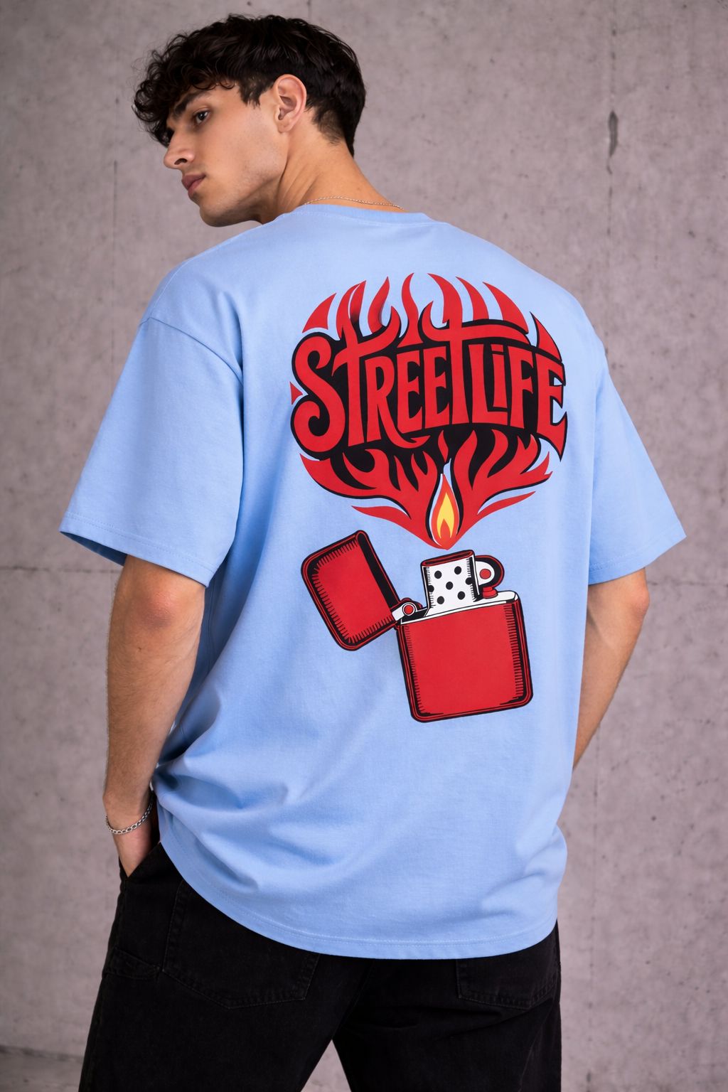 Street Life Oversized Graphic T-Shirt – Sky Blue