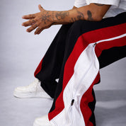 Crimson Split Zip Track Pants – Black with Red/White Panel