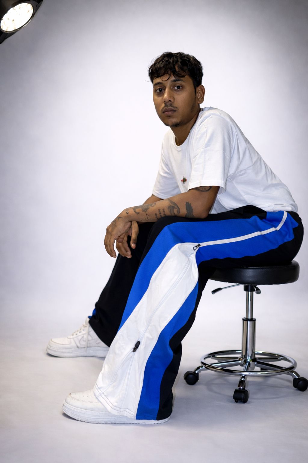 Velocity Blue Zip Panel Track Pants – Black with Blue/White Panel