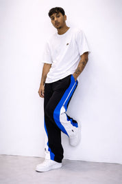 Velocity Blue Zip Panel Track Pants – Black with Blue/White Panel